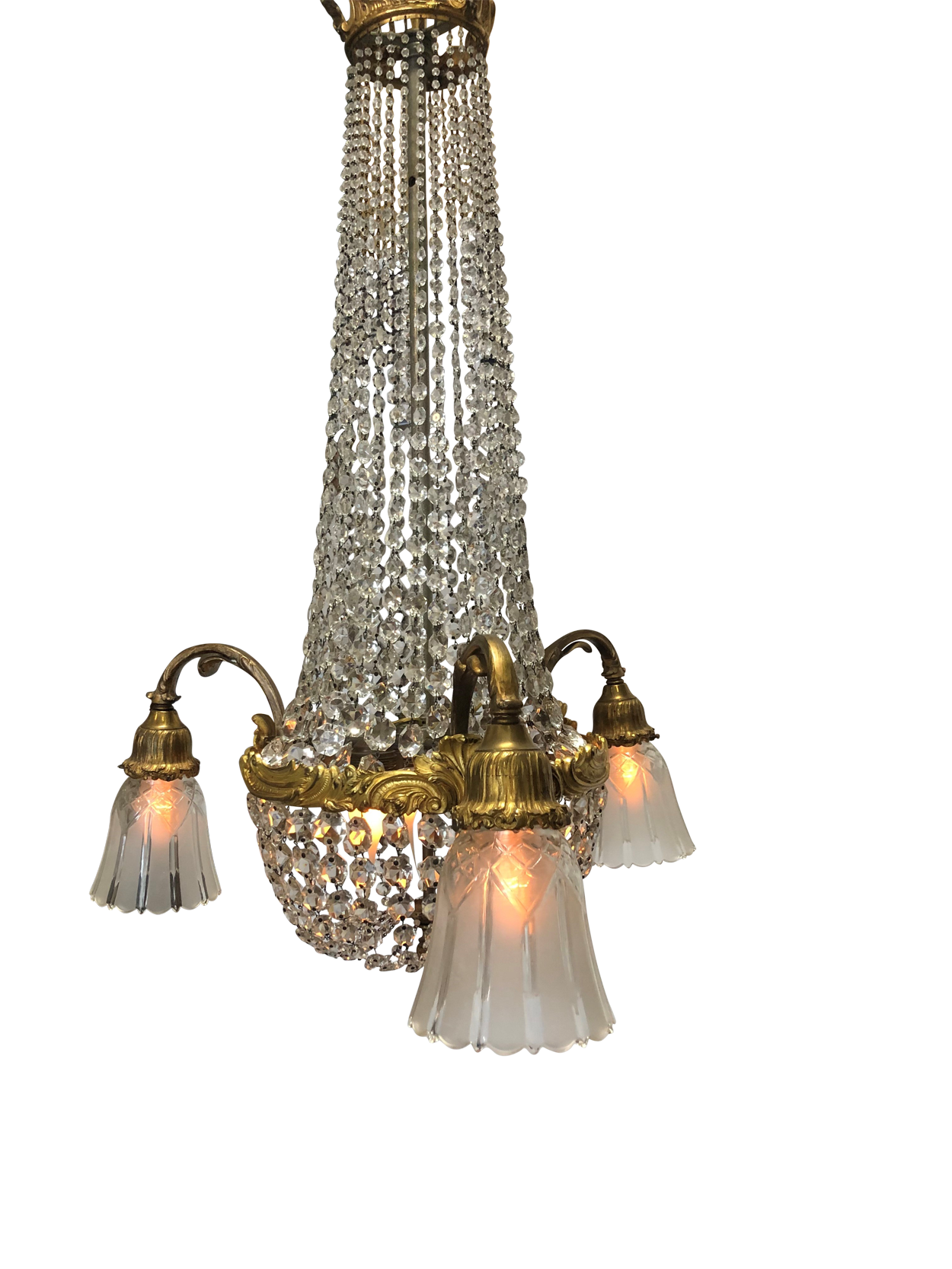 Vintage Empire Brass & Crystal Chandelier (06)
